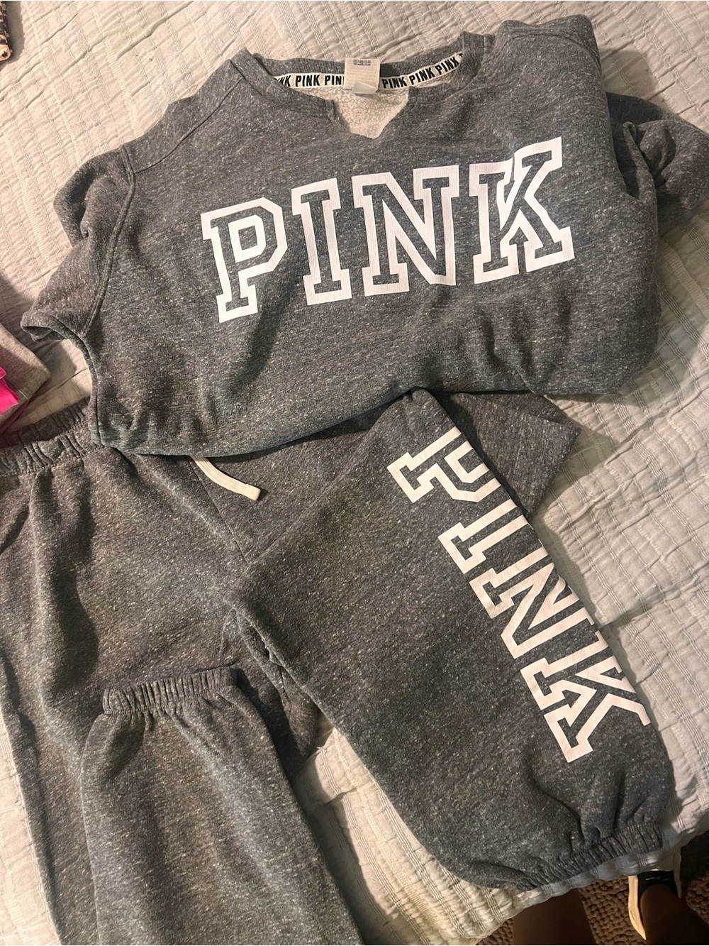 PINK Victoria's Secret Womens Gray Sweatsuit - Cozy Top and Bottoms